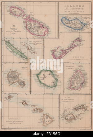 Îles. Madère Malte Réunion Bermudes Hawaii Tahiti l'Ile Maurice. WELLER, 1862 map Banque D'Images