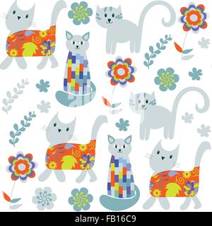 Cute cats motif transparent et sans motif dans le menu image vectorielle, swatch Illustration de Vecteur