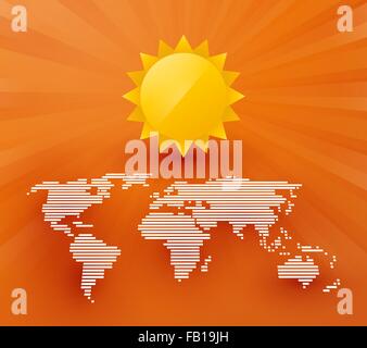 Carte du monde avec soleil et rayons x Illustration de Vecteur