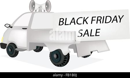 Le Black Friday, une camionnette pleine d'énormes Vendredi Noir Carte pour commencer la saison d'achats de Noël et plus grande promotion d'escompte Illustration de Vecteur