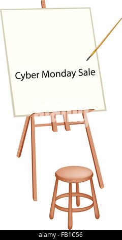 Chevalet avec 'Word' Vente Cyber Monday, signe pour la saison d'achats et de réduction plus importante en un an. Illustration de Vecteur