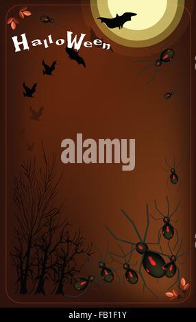 Arrière-plan de Nuit Halloween Halloween araignées Terrible noir avec les chauves-souris d'Halloween à Halloween. Illustration de Vecteur
