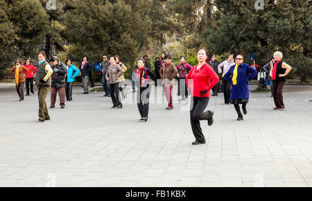 Des gens pratiquant le T'ai chi ch'ua, Purple Bamboo Park, Beijing, China, Asia Banque D'Images