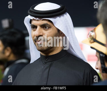 Dubaï, Émirats arabes unis. 07Th Jan, 2016. Saeed bin Suroor avant le handicap des chevaux de qualité 95 + au cours de la première réunion de la Dubai World Cup 2016 Carnival à Meydan Crédit : Tom Morgan/Alamy Live News Banque D'Images