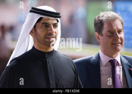 Dubaï, Émirats arabes unis. 07Th Jan, 2016. Saeed bin Suroor Godolphin trainer devant le Groupe des chevaux de course 2 au cours de la première réunion de la Dubai World Cup 2016 Carnival à Meydan Crédit : Tom Morgan/Alamy Live News Banque D'Images