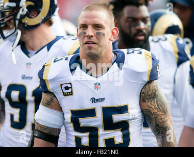 3 décembre 2016 : Saint Louis Rams milieu linebacker James Laurinaitis (55) avant la NFL football match entre la Saint Louis Rams et les San Francisco 49ers à Levi's Stadium à Santa Clara, CA. Les béliers ont perdu à la la 49ers 19-16. Damon Tarver/Cal Sport Media Banque D'Images