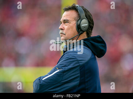 3 décembre 2016 : Saint Louis Rams l'entraîneur-chef Jeff Fisher au cours de la NFL football match entre la Saint Louis Rams et les San Francisco 49ers à Levi's Stadium à Santa Clara, CA. Les béliers ont perdu à la la 49ers 19-16. Damon Tarver/Cal Sport Media Banque D'Images