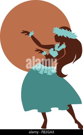Danseuse de hula silhouette contre le disque solaire Illustration de Vecteur