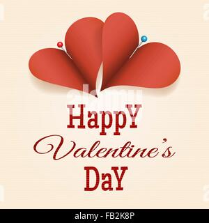 Deux coeurs en papier Rouge Valentines Day card Illustration de Vecteur