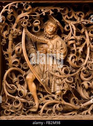 Kalkar, St. Nicolaikirche, Sieben-Schmerzen Douvermann-autel, Henrik (1518-1521/22), prédelle, Wurzel Jesse, König David mit Harfe Banque D'Images