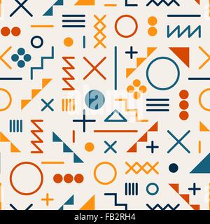 Seamless Vector Retro Jumble ligne géométrique des motifs de couleur orange Tela Formes sur fond blanc Illustration de Vecteur