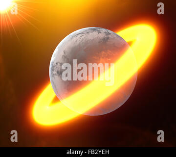 Planète entourée d'un anneau de feu au milieu de l'espace, science-fiction Banque D'Images
