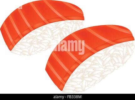 La cuisine japonaise, Illustration de saumon frais ou Sushi Nigiri Sake isolé sur fond blanc. Illustration de Vecteur