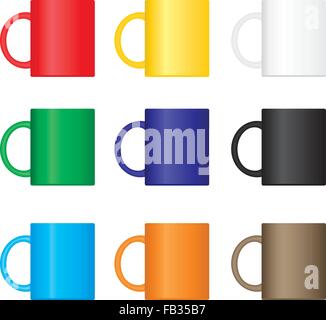 Ensemble de diverses couleurs neuf tasses. Illustration vecteur EPS8. Illustration de Vecteur