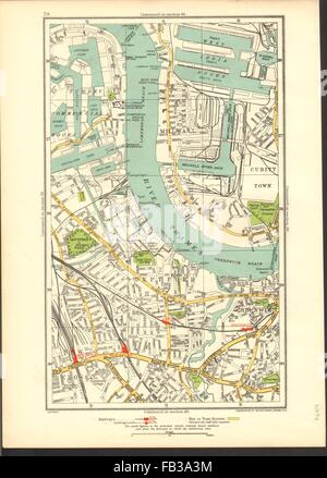 DEPTFORD:Greenwich,Nouveau,Millwall Croix,Surrey Docks,West India Docks, 1937 map Banque D'Images