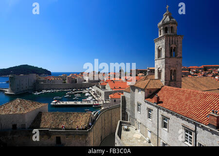 L'été, le clocher de l'ancien Couvent Dominicain, rue principale de Dubrovnik, Dubrovnik-Neretva County, côte dalmate, Mer Adriatique Banque D'Images