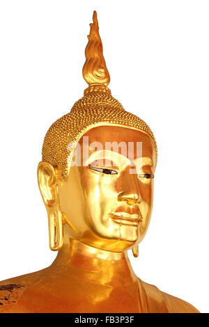 Face closeup Buddha statue in temple bouddhique Wat Pho, Bangkok, Thaïlande, isolé sur fond blanc Banque D'Images