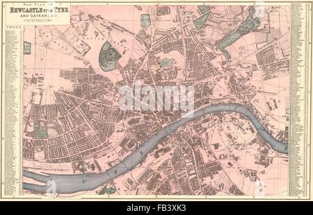 NEWCASTLE-UPON-TYNE : Gateshead Elswick Byker. Plan de la ville. GW BACON, 1883 map Banque D'Images