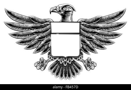 Gravure sur bois ou bouclier d'aile de style motif insigne eagle Banque D'Images