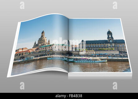 Vue sur l'Elbe à Secundogeniture, Frauenkirche et maison des états, Dresde, Saxe, Allemagne Banque D'Images