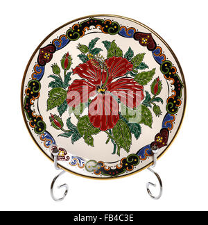 Plaque en céramique décoratif fait main de marque "Faros Keramik' avec Floral Design Banque D'Images
