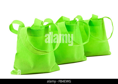 Rangée de sacs en tissu vert néon Banque D'Images