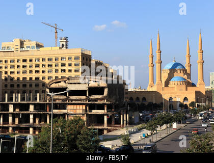 Centre-ville de Beyrouth avec la Mosquée Al Amine Banque D'Images