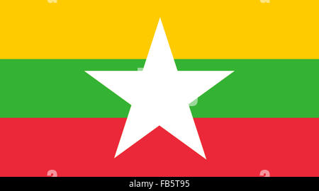Le drapeau national du Myanmar ou de la Birmanie, officiellement la République de l'Union du Myanmar, est un pays de l'Asie du Sud-est. Banque D'Images