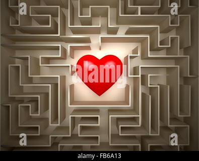 Coeur rouge en labyrinthe , trouver de l'AMOUR Banque D'Images