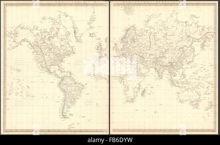 La projection de MERCATOR SUR LE MONDE : carte Antique. SDUK, 1848 Banque D'Images