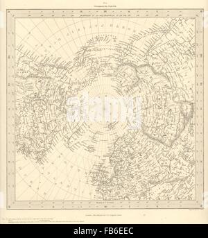 L'ARCTIQUE AU PÔLE NORD:à 45° de latitude N.Alaska comme territoire russe.SDUK, 1848 map Banque D'Images