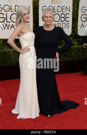 Los Angeles, Californie, USA. 10 janvier, 2016. Jamie Lee Curtis arrive au Golden Globes, Los Angeles, CA : Crédit Sydney Alford/Alamy Live News Banque D'Images