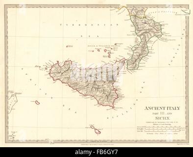 Au sud de l'Italie antique:Sicile Brutii Melita (Malte).couleur d'origine.SDUK, 1848 map Banque D'Images