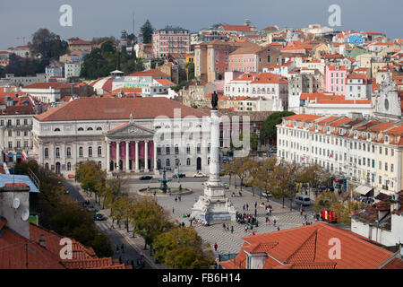 Ville de Lisbonne au Portugal, la place Rossio, centre-ville historique Banque D'Images