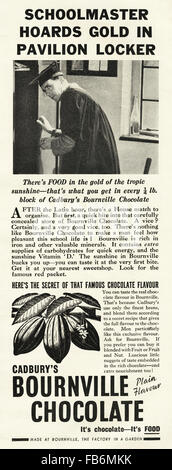 Vintage Original advert à partir de 1930. Publicité d'octobre 1939, au début de la Seconde Guerre mondiale, la publicité du chocolat Cadbury Bournville. Banque D'Images