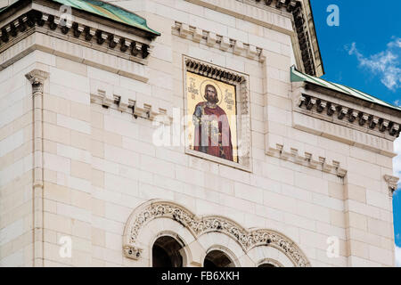 Détail architectural de la cathédrale Alexandre Nevski, une icône de St. Alexander Nevski, église orthodoxe, Sofia, Bulgarie Banque D'Images