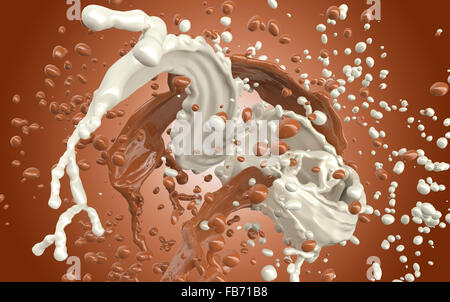 Chocolat blanc et brun splash isolé sur brown. Banque D'Images