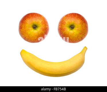 Heureux visage aux fruits - pomme, banane Banque D'Images