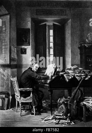 Ludwig van Beethoven (1770-1827), compositeur allemand, dans son étude, impression Gravure, 1895 Banque D'Images