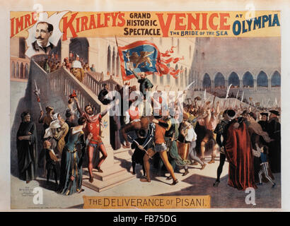 Imre Kiralfy's Grand Spectacle historique de Venise, l'épouse de la mer à l'Olympia, la délivrance d'Pisani, Affiche, 1891 Banque D'Images