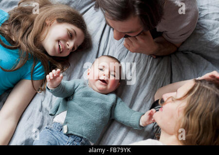 High angle view of family cute baby girl Banque D'Images