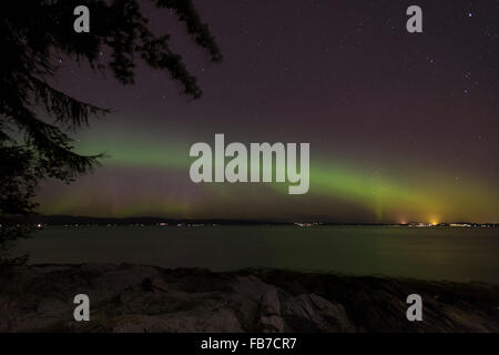 Vue panoramique des aurores boréales au lac pendant la nuit Banque D'Images