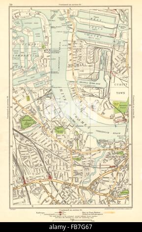 DEPTFORD:Greenwich,Nouveau,Millwall Croix,Surrey Docks,West India Docks, 1923 map Banque D'Images