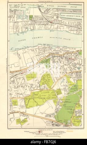 Londres : Charlton, Greenwich, Silvertown, Woolwich Arsenal, 1923 carte vintage Banque D'Images