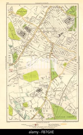 MITCHAM : Collier's Wood, Tooting Graveney, Furzedown Eastfields, 1923, ancienne carte Banque D'Images