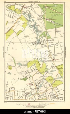 CARSHALTON : Wallington, Mitcham Junction,l,Wrythe Hackbridge,Sutton, 1923 map Banque D'Images