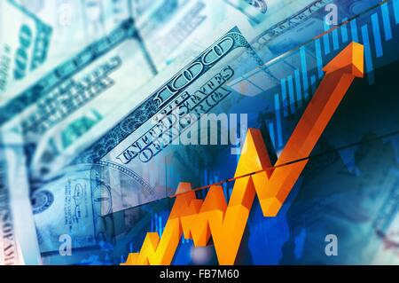 Change de devises étrangères Concept Illustration. La hausse des prix en dollars des États-Unis. Stock Exchange. Banque D'Images