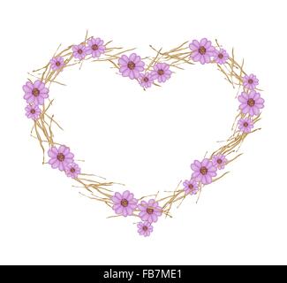 Concept d'amour, de l'illustration de fleurs violet Yarrow Achillea millefolium fleurs formant ou en forme de coeur Banque D'Images