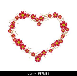 Concept d'amour, de l'illustration des fleurs Achillée Rouge ou l'Achillea millefolium fleurs formant dans une forme de coeur isolé Banque D'Images