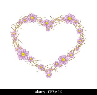 Concept d'amour, de l'illustration de fleurs de millefeuille pourpre ou l'Achillea millefolium fleurs formant en forme de coeur Banque D'Images